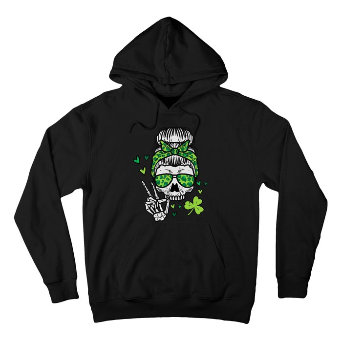 Wo St Patricks Day Skull Messy Bun Saint Pattys Paddys Wo Hoodie