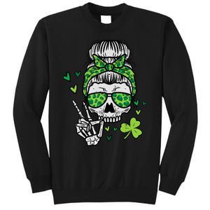 Wo St Patricks Day Skull Messy Bun Saint Pattys Paddys Wo Sweatshirt