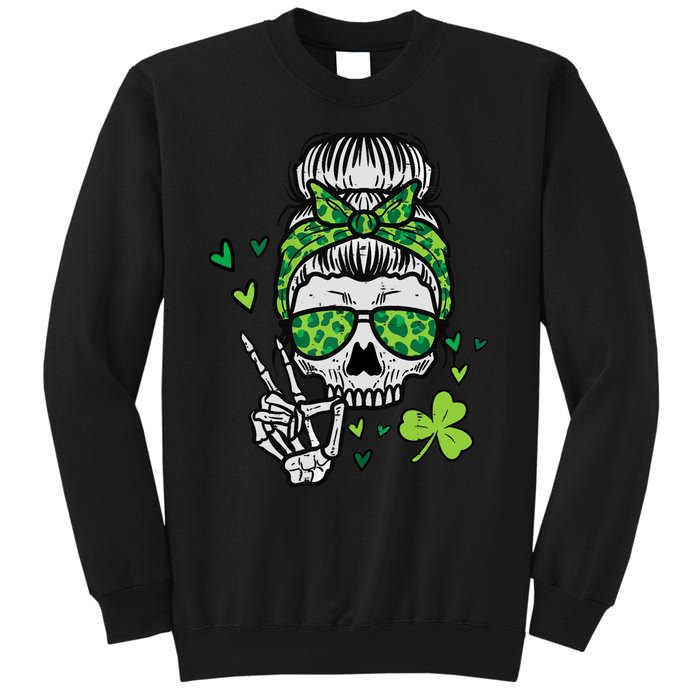 Wo St Patricks Day Skull Messy Bun Saint Pattys Paddys Wo Sweatshirt