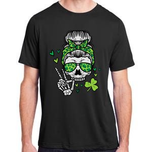 Wo St Patricks Day Skull Messy Bun Saint Pattys Paddys Wo Adult ChromaSoft Performance T-Shirt