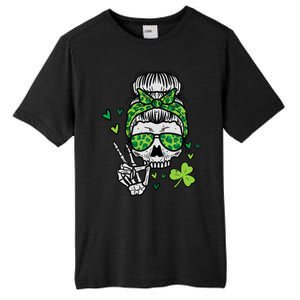 Wo St Patricks Day Skull Messy Bun Saint Pattys Paddys Wo Tall Fusion ChromaSoft Performance T-Shirt