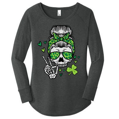 Wo St Patricks Day Skull Messy Bun Saint Pattys Paddys Wo Women's Perfect Tri Tunic Long Sleeve Shirt