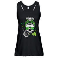 Wo St Patricks Day Skull Messy Bun Saint Pattys Paddys Wo Ladies Essential Flowy Tank