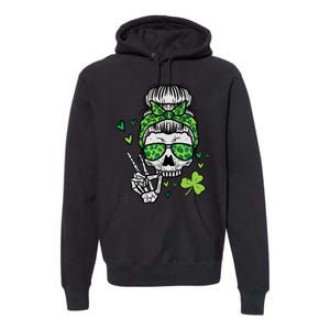 Wo St Patricks Day Skull Messy Bun Saint Pattys Paddys Wo Premium Hoodie