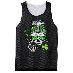 Wo St Patricks Day Skull Messy Bun Saint Pattys Paddys Wo Mesh Reversible Basketball Jersey Tank