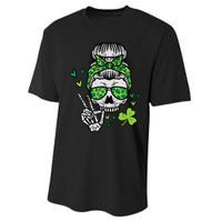 Wo St Patricks Day Skull Messy Bun Saint Pattys Paddys Wo Performance Sprint T-Shirt