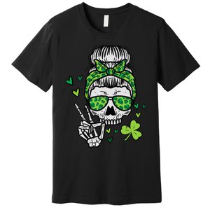 Wo St Patricks Day Skull Messy Bun Saint Pattys Paddys Wo Premium T-Shirt