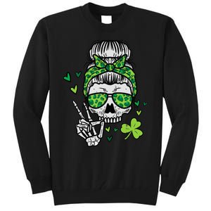 Wo St Patricks Day Skull Messy Bun Saint Pattys Paddys Wo Tall Sweatshirt