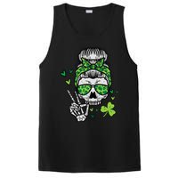 Wo St Patricks Day Skull Messy Bun Saint Pattys Paddys Wo PosiCharge Competitor Tank