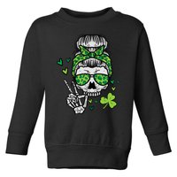 Wo St Patricks Day Skull Messy Bun Saint Pattys Paddys Wo Toddler Sweatshirt