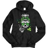 Wo St Patricks Day Skull Messy Bun Saint Pattys Paddys Wo Tie Dye Hoodie