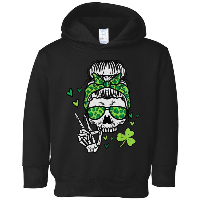 Wo St Patricks Day Skull Messy Bun Saint Pattys Paddys Wo Toddler Hoodie