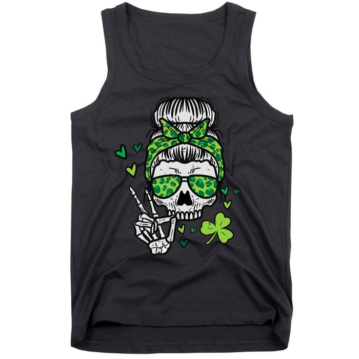 Wo St Patricks Day Skull Messy Bun Saint Pattys Paddys Wo Tank Top