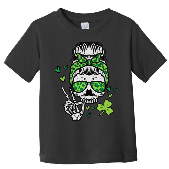 Wo St Patricks Day Skull Messy Bun Saint Pattys Paddys Wo Toddler T-Shirt