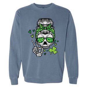 Wo St Patricks Day Skull Messy Bun Saint Pattys Paddys Wo Garment-Dyed Sweatshirt