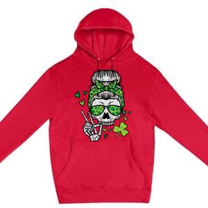 Wo St Patricks Day Skull Messy Bun Saint Pattys Paddys Wo Premium Pullover Hoodie