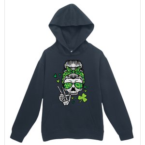 Wo St Patricks Day Skull Messy Bun Saint Pattys Paddys Wo Urban Pullover Hoodie