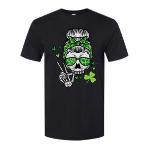 Wo St Patricks Day Skull Messy Bun Saint Pattys Paddys Wo Softstyle CVC T-Shirt