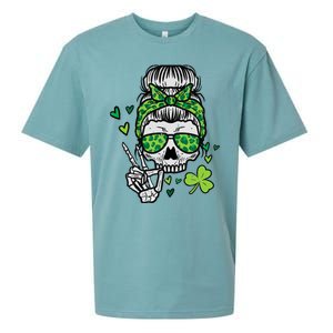 Wo St Patricks Day Skull Messy Bun Saint Pattys Paddys Wo Sueded Cloud Jersey T-Shirt