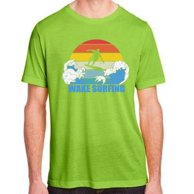 Wake Surfing Retro Sunset Adult ChromaSoft Performance T-Shirt