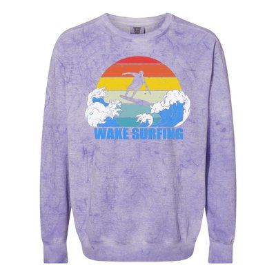 Wake Surfing Retro Sunset Colorblast Crewneck Sweatshirt