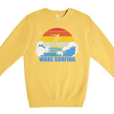 Wake Surfing Retro Sunset Premium Crewneck Sweatshirt