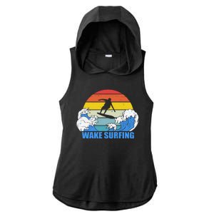 Wake Surfing Retro Sunset Ladies PosiCharge Tri-Blend Wicking Draft Hoodie Tank