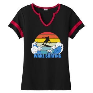 Wake Surfing Retro Sunset Ladies Halftime Notch Neck Tee