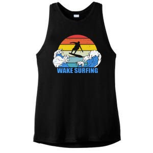 Wake Surfing Retro Sunset Ladies PosiCharge Tri-Blend Wicking Tank