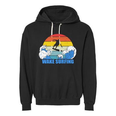 Wake Surfing Retro Sunset Garment-Dyed Fleece Hoodie