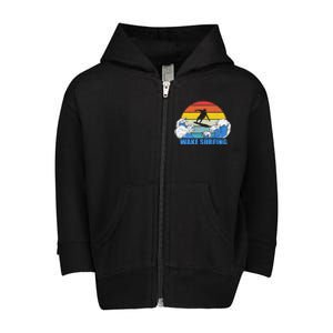 Wake Surfing Retro Sunset Toddler Zip Fleece Hoodie