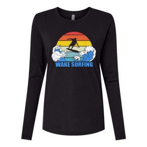 Wake Surfing Retro Sunset Womens Cotton Relaxed Long Sleeve T-Shirt