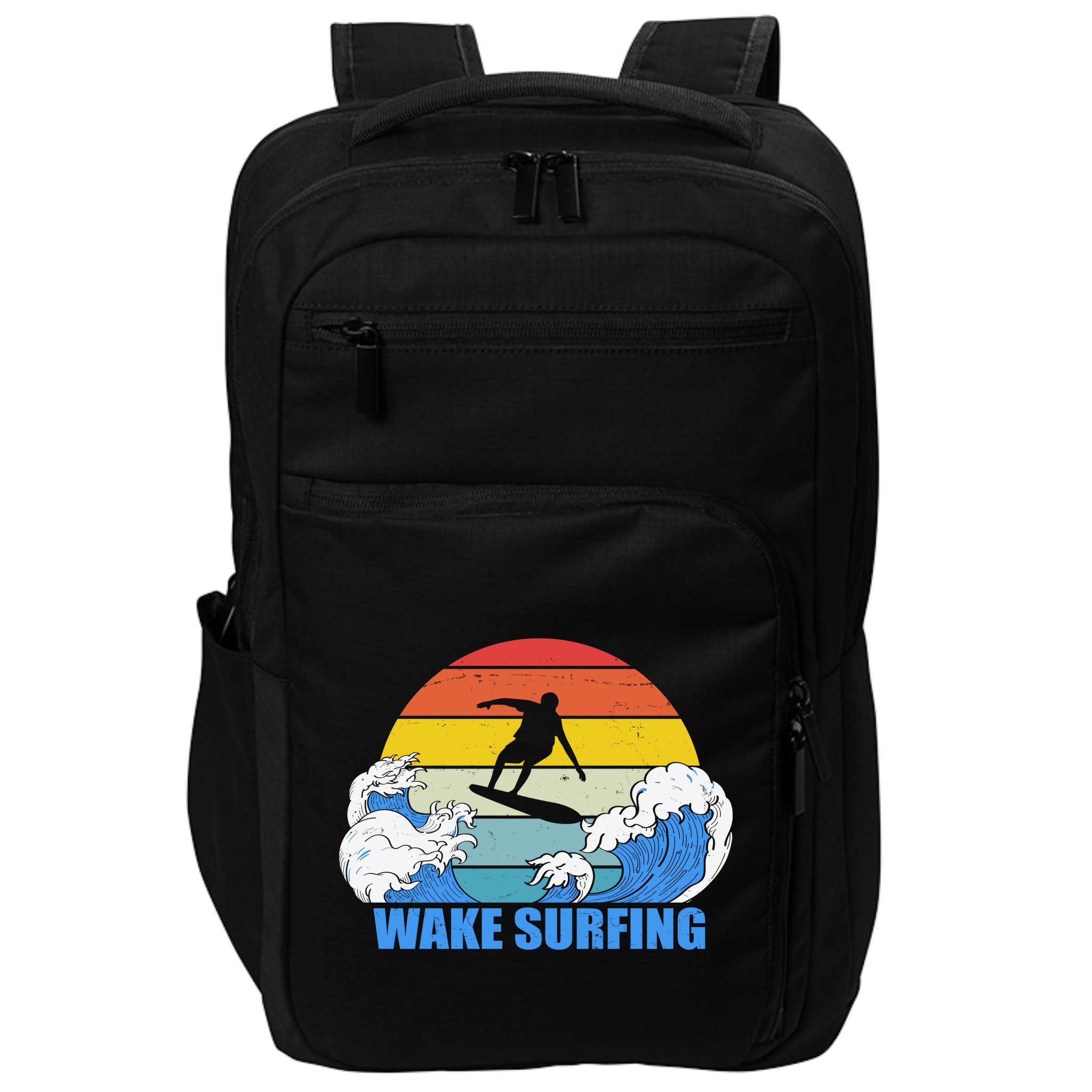 Wake Surfing Retro Sunset Impact Tech Backpack