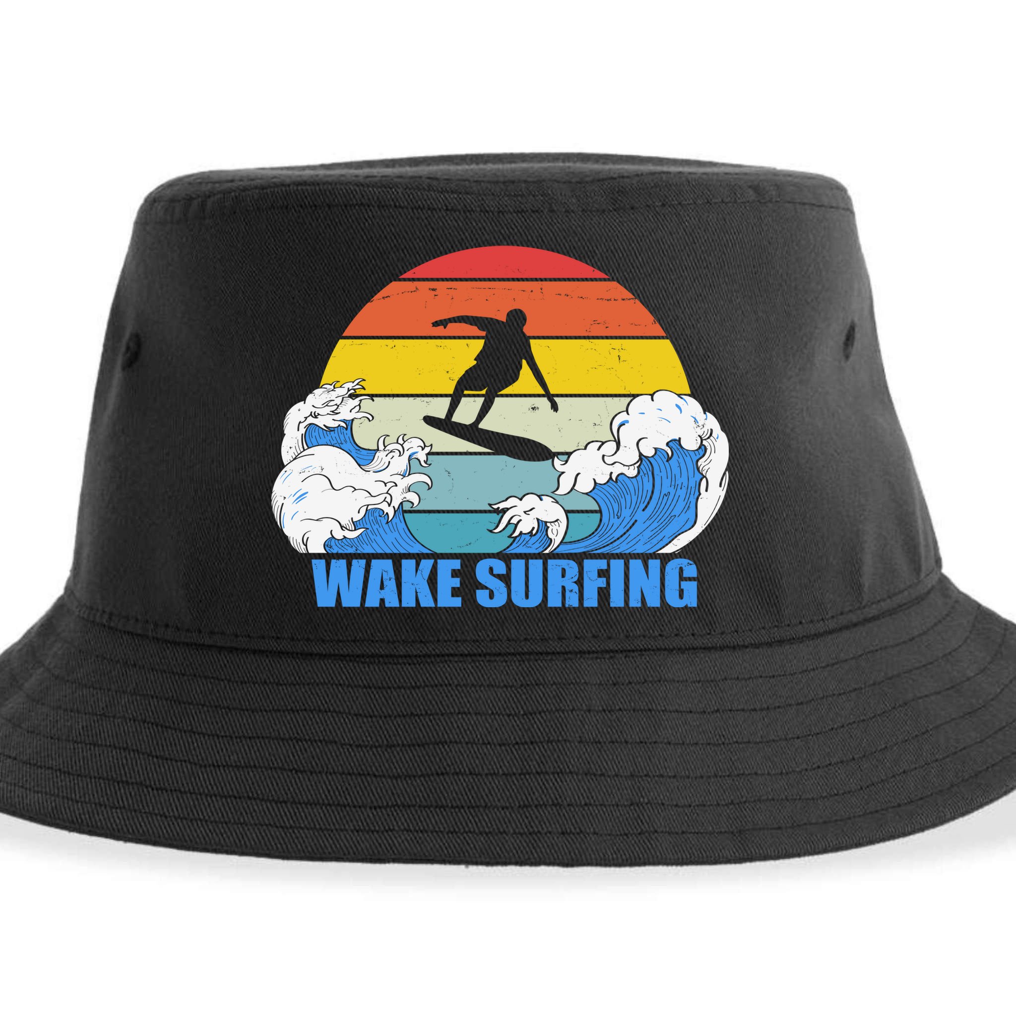 Wake Surfing Retro Sunset Sustainable Bucket Hat