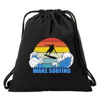 Wake Surfing Retro Sunset Drawstring Bag