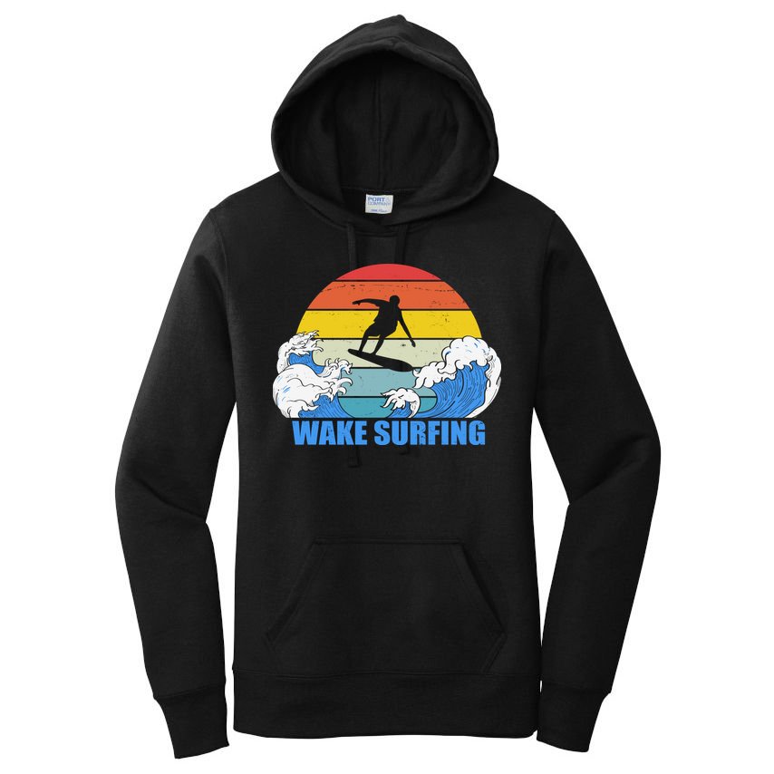 Wake Surfing Retro Sunset Women's Pullover Hoodie