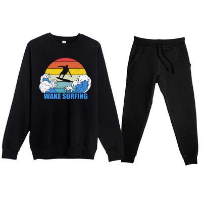 Wake Surfing Retro Sunset Premium Crewneck Sweatsuit Set