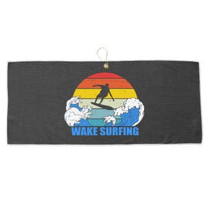 Wake Surfing Retro Sunset Large Microfiber Waffle Golf Towel