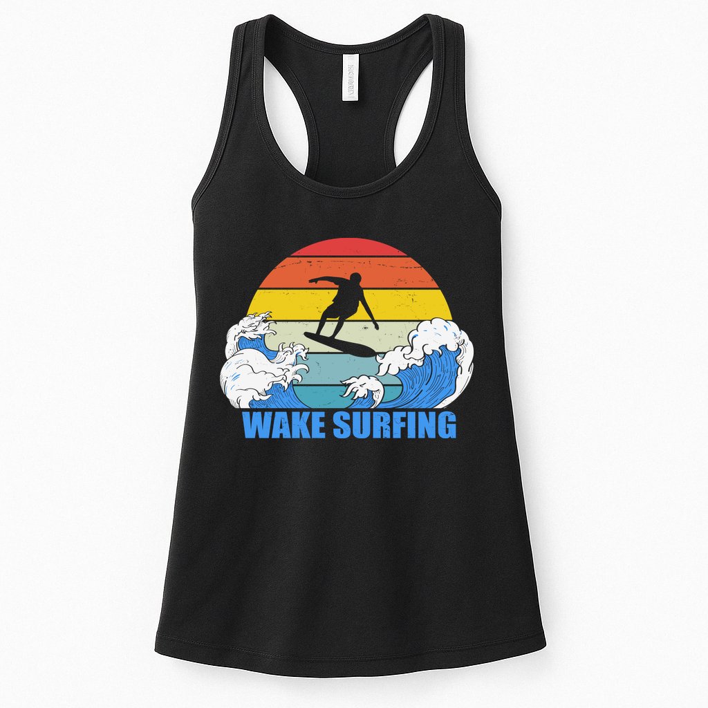 Wake Surfing Retro Sunset Womens Tank Top