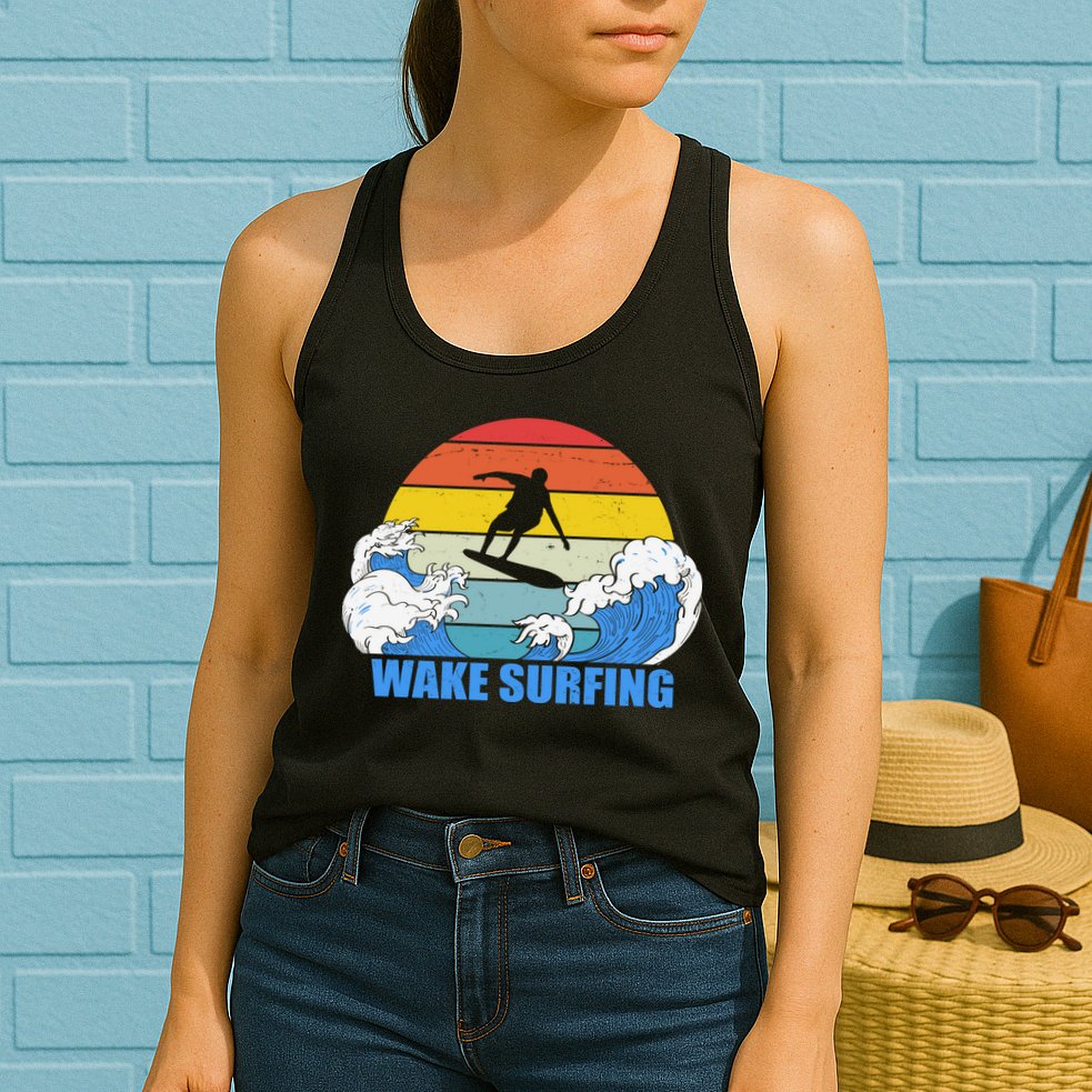 Wake Surfing Retro Sunset Womens Tank Top