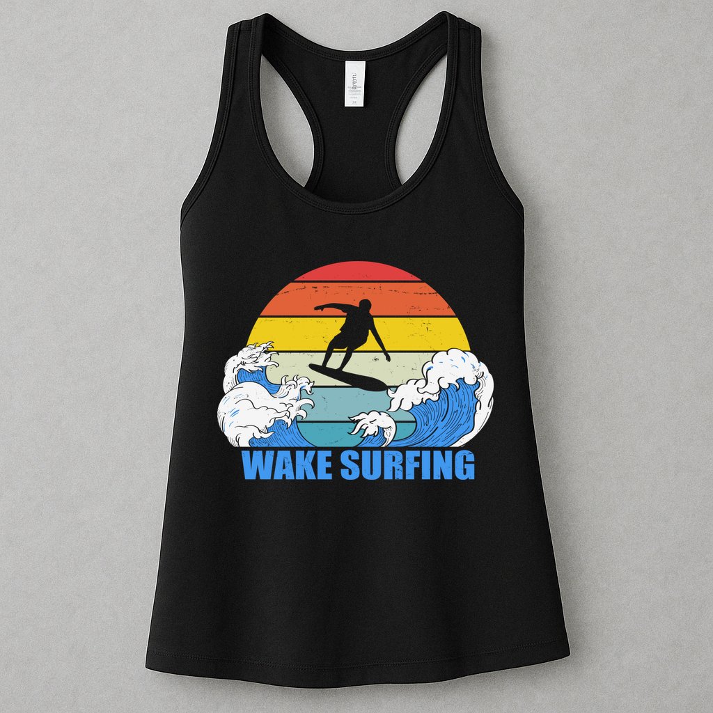 Wake Surfing Retro Sunset Womens Tank Top