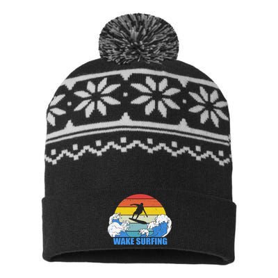 Wake Surfing Retro Sunset USA-Made Snowflake Beanie