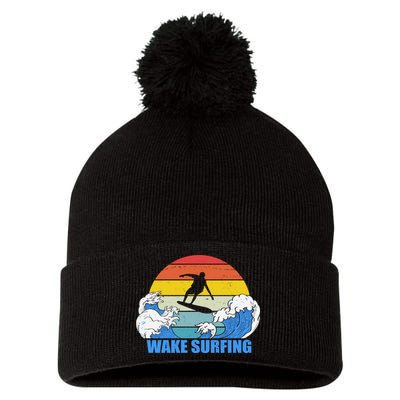 Wake Surfing Retro Sunset Pom Pom 12in Knit Beanie