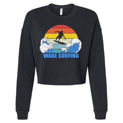 Wake Surfing Retro Sunset Cropped Pullover Crew