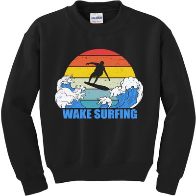 Wake Surfing Retro Sunset Kids Sweatshirt