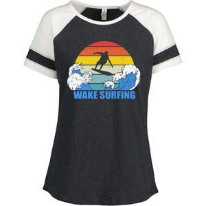 Wake Surfing Retro Sunset Enza Ladies Jersey Colorblock Tee