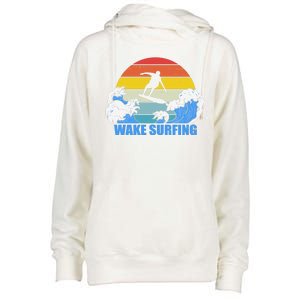 Wake Surfing Retro Sunset Womens Funnel Neck Pullover Hood