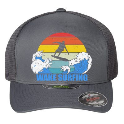 Wake Surfing Retro Sunset Flexfit Unipanel Trucker Cap