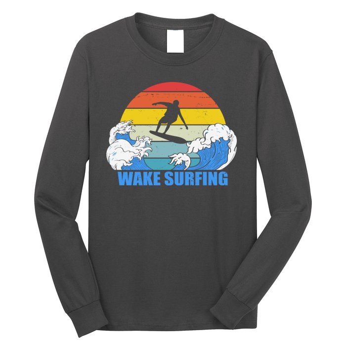 Wake Surfing Retro Sunset Long Sleeve Shirt