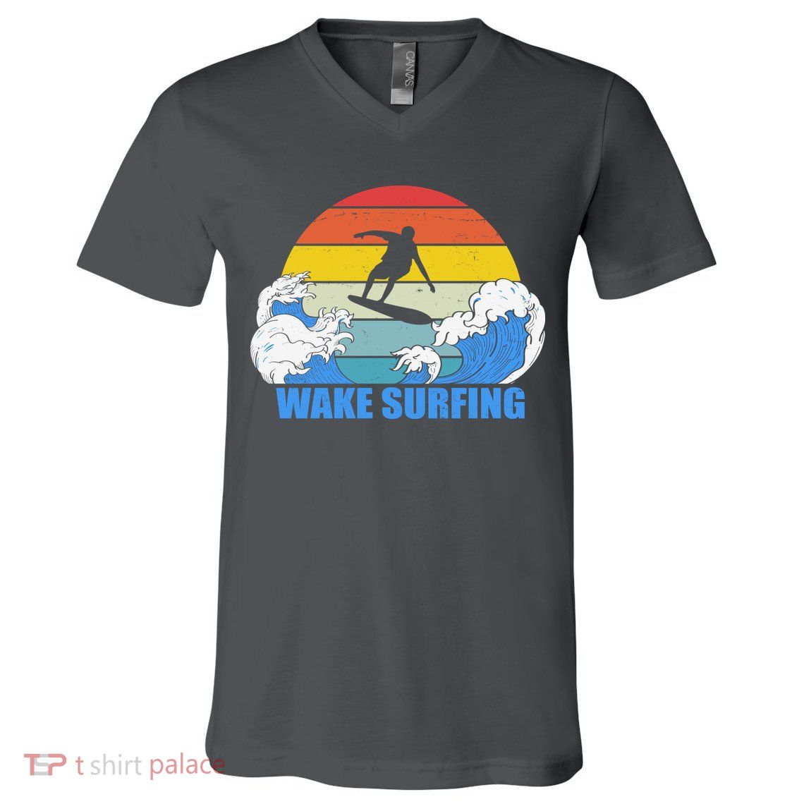 Wake Surfing Retro Sunset V-Neck T-Shirt